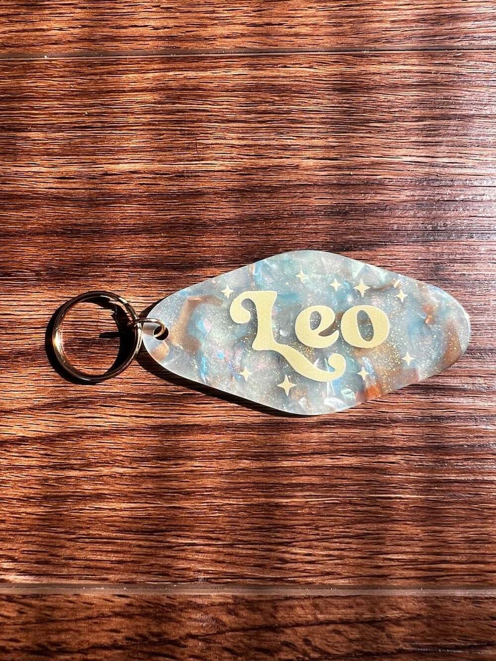 Leo Zodiac Motel Keychain with Glitter and Stars